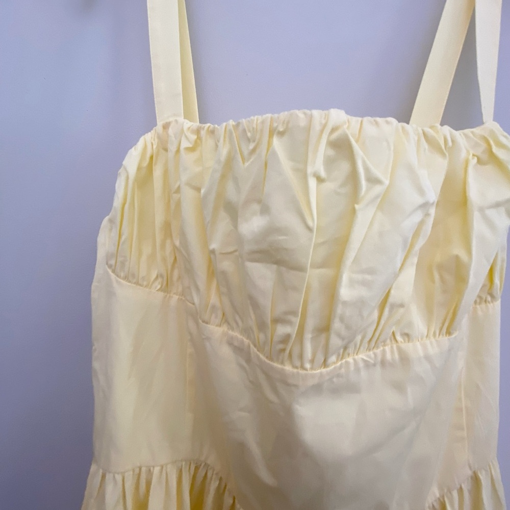 By Anthropologie Drop-Waist Ruched Midi Dress XL yellow new with tag - Picture 5 of 7
